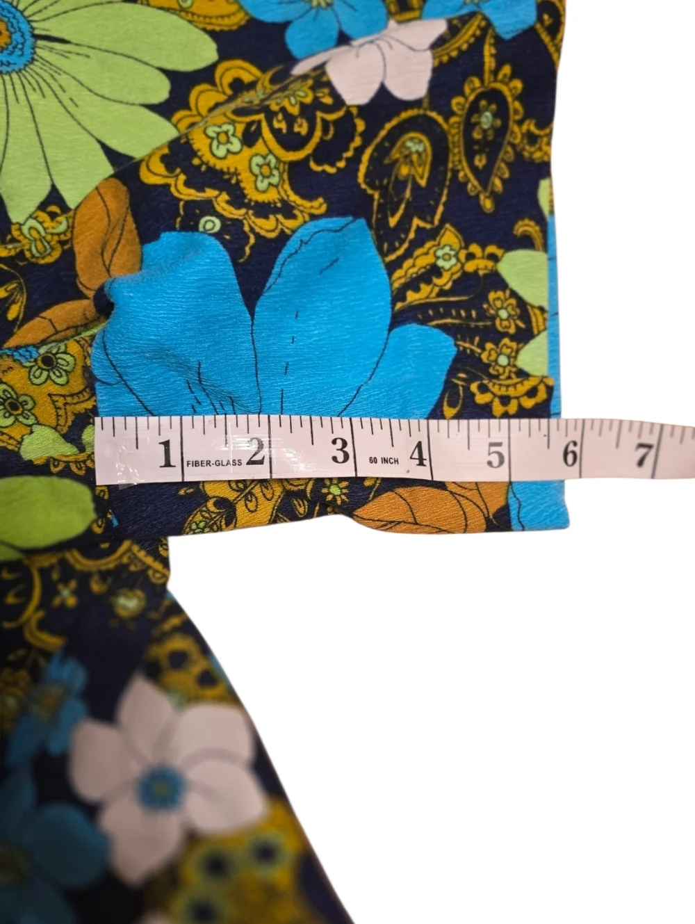Vintage 70s Floral Romper Psych Mod Hippie Daisy Print Mini Jumpsuit Blue Green - Picture 9 of 15
